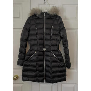 Dawn Levy Fur Trimmed Belted Down Puffer Coat Small SEE DESCRIPTION